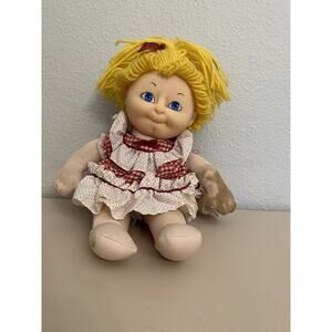 1984 ANIMAL TOY DOLL BLOND HAIR Red Check Outfit